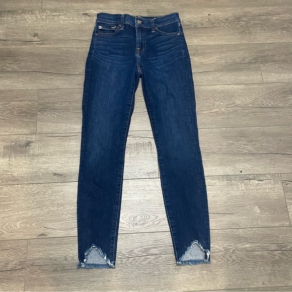 7 For All Mankind Womens The Ankle Skinny Dark Wash Raw Chewed Hem Size 25 - Picture 2 of 12